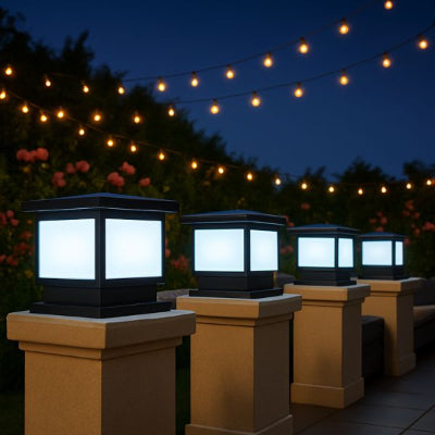 eclairage solaire exterieur créant une ambiance chaleureuse de terrasse