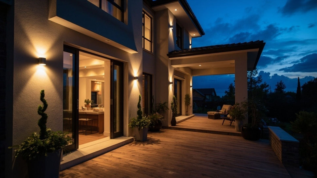 applique murale extérieur LED éclairant façade de maison moderne