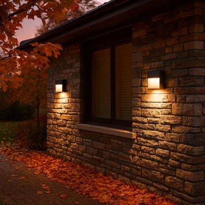 applique exterieur sur maison en pierre en automne tous temps