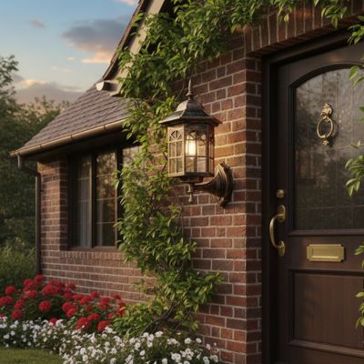 applique exterieure solaire allumage automatique au crépuscule, sur entrée maison fleurie