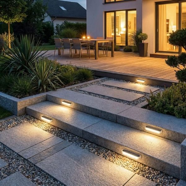 lampes solaires eclairage exterieur escalier jardin lumiere blanc chaud automatique