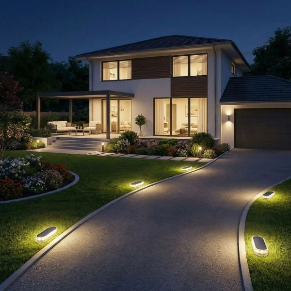 balises solaires eclairage exterieur escalier dans allee jardin lumiere blanc chaud automatique