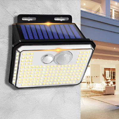 éclairage extérieur solaire avec détecteur capteur de mouvement fixé sur mur extérieur