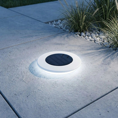 Eclairage sol exterieur solaire LED blanc froid pour terrasse et allée, lampe encastrée étanche IP65 avec lumière moderne pour jardin extérieur