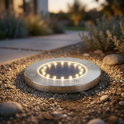 Eclairage sol exterieur solaire LED blanc chaud encastré dans le sol pour allée de jardin autonomie 8 à 10 heures