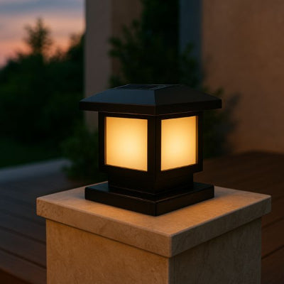 eclairage solaire exterieur sur pilier lumiere blanc chaud