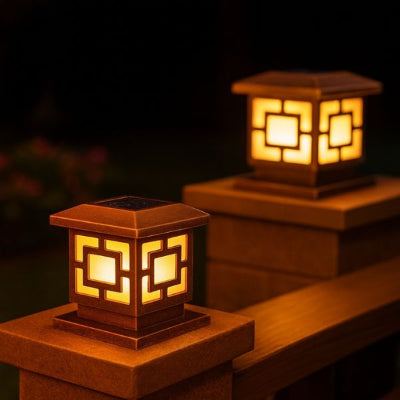 eclairage solaire exterieur en cuivre diffusant une lumière chaude