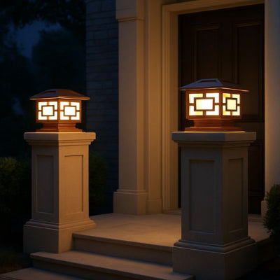 eclairage solaire exterieur illuminant une entrée de maison la nuit