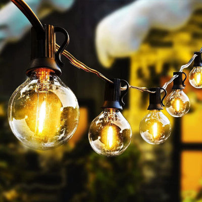 Guirlande guinguette solaire LED double alimentation USB ampoules G40 lumière blanc chaud