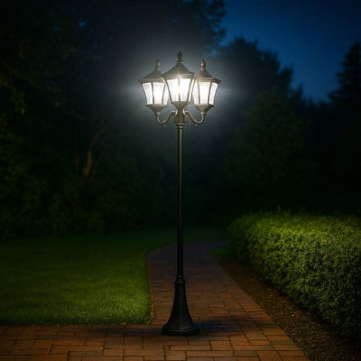 lampadaire solaire extérieur capteur crépusculaire dans allée jardin