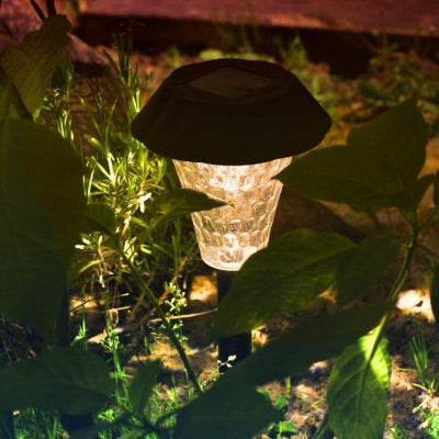 Lampe solaire extérieur à lumière chaude diffusant un halo doux dans le jardin