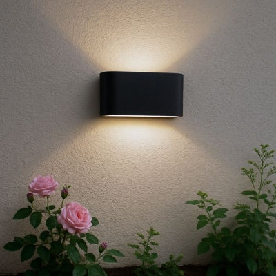 Luminaire extérieur façade noir moderne éclairant mur avec roses