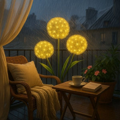 solaire lampe résistante à la pluie diffusant une lumière chaude sur un balcon