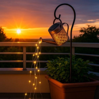 olaire lampe décorative suspendue sur balcon créant une lumière douce au coucher du soleil