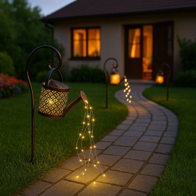 olaire lampe éclairant une allée de maison avec lumière dorée apaisante