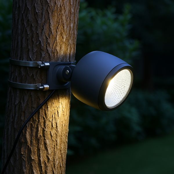 Spot extérieur fixé sur arbre éclairage jardin LED blanc chaud étanche