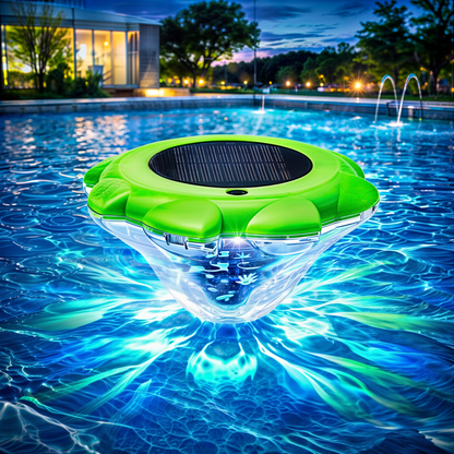 Spot piscine solaire flottant LED RVB étanche IP68 avec éclairage couleur flottant dans piscine extérieure de nuit
