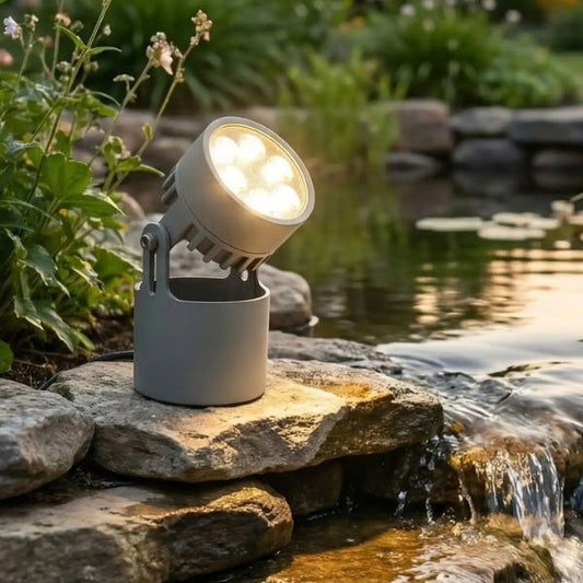 spot solaire extérieur éclairage rochers bassin jardin blanc chaud