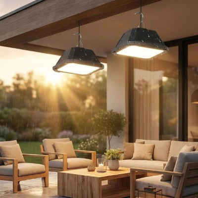 Suspension extérieure étanche double LED IP65 pour terrasse moderne avec éclairage solaire chaleureux et résistant à la pluie